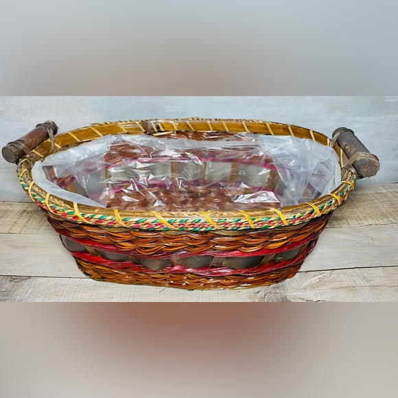 Autumn Fall Harvest Pumpkin Oval Handle Basket With Plastic‎ Liner - Picture 1 of 5